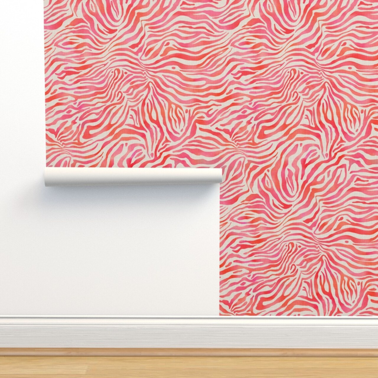 Watercolor Animal Print Pink Orange Whimsical Safari Custom Pre-pasted Wallpaper by Spoonflower Pre-Pasted Wallpaper 2FT Wide